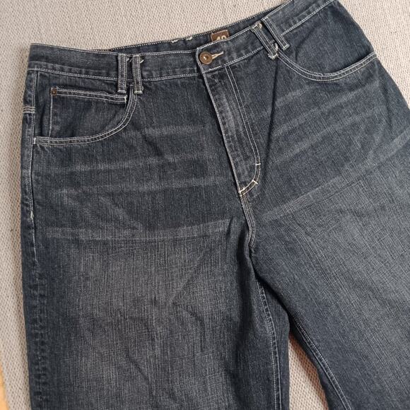 Timberland Denim Shorts Mens 39 Dark Wash Whiskered Baggy Y2K Embroidered - Picture 6 of 14